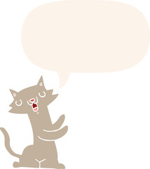 cartoon cat and speech bubble in retro style