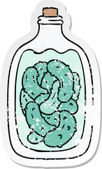 distressed sticker cartoon doodle jar of pickled gherkins