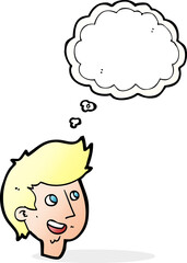 cartoon happy boy face with thought bubble