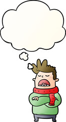 cartoon obnoxious man and thought bubble in smooth gradient style