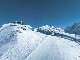 Fototapeta na wymiar Beautiful Zermatt ski resort with view of the Matterhorn peak on the horizon. Beautiful Swiss Alps.