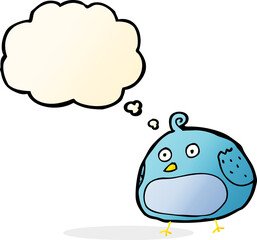 cartoon fat bird with thought bubble