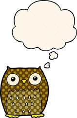 cartoon owl and thought bubble in comic book style