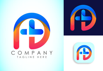 Letter P plus medical gradient logo design template vector