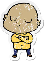 distressed sticker of a cartoon bald man
