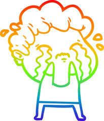 rainbow gradient line drawing cartoon man crying