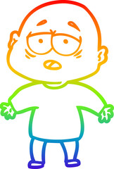 rainbow gradient line drawing cartoon tired bald man