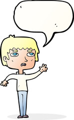 cartoon unhappy boy waving with speech bubble