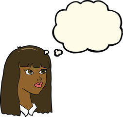 cartoon pretty girl with long hair with thought bubble