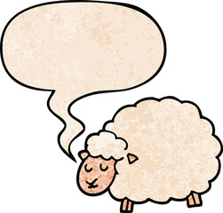cartoon sheep and speech bubble in retro texture style