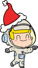 happy line drawing of a astronaut man wearing santa hat