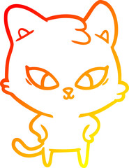 warm gradient line drawing cute cartoon cat
