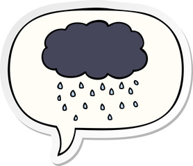 cartoon cloud raining and speech bubble sticker