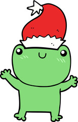 cute cartoon frog wearing christmas hat