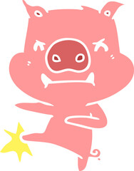angry flat color style cartoon pig karate kicking