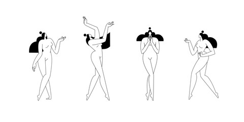 Contemporary woman silhouette vector illustration set. Nude female body, abstract pose, feminine figure, modern graphic design. Beauty, self love, body care, spa concept collection for logo. Fine art
