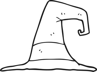 black and white cartoon witch hat