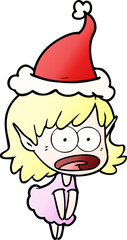 gradient cartoon of a shocked elf girl wearing santa hat