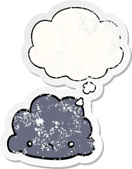 cartoon cloud and thought bubble as a distressed worn sticker