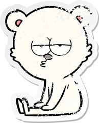 distressed sticker of a bored polar bear cartoon sitting