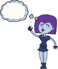 cartoon pretty vampire girl with thought bubble