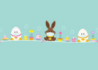 Karte Osterhase & 2 Ostereier Maske Icons Türkis