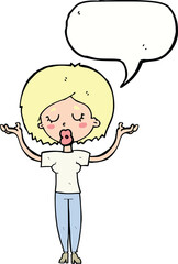 cartoon peaceful woman with speech bubble