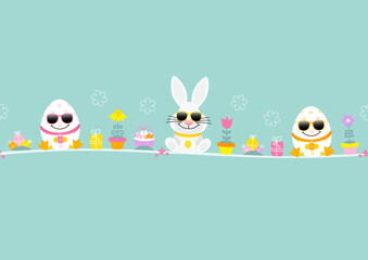 Karte Weißer Osterhase & 2 Ostereier Sonnenbrille Icons Türkis