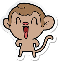 sticker of a cartoon laughing monkey