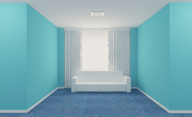 Office with a cozy atmosphere and carpeting on the floor. 3D rendering.