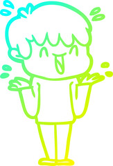 cold gradient line drawing cartoon laughing boy