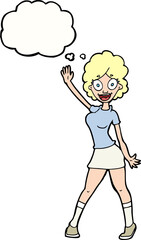 cartoon woman dancing with thought bubble