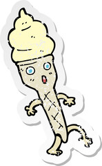 retro distressed sticker of a cartoon ice cream