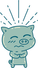 traditional tattoo style nervous pig character
