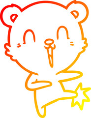 warm gradient line drawing happy cartoon polar bear kicking