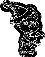 cartoon distressed icon of a angry man wearing santa hat
