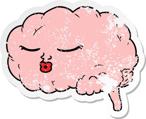 distressed sticker of a cartoon brain