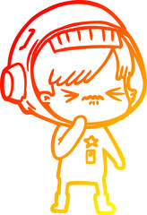 warm gradient line drawing cartoon astronaut woman