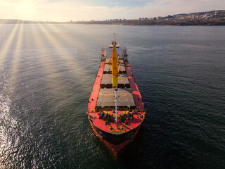 Aerial view of Large general cargo ship tanker bulk carrier