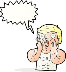 cartoon shocked gym man with speech bubble