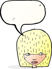 cartoon female face staring with speech bubble
