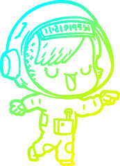 cold gradient line drawing cartoon astronaut woman