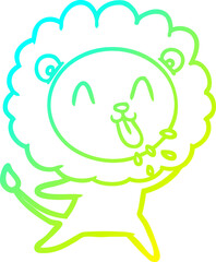 cold gradient line drawing happy cartoon lion