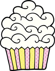comic book style cartoon vanilla cupcake