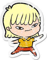 distressed sticker of a cartoon woman
