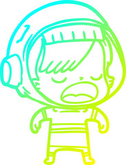 cold gradient line drawing cartoon astronaut woman explaining