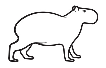 Capybara Silhouette on White Background. Line art black and white illustration. Isolated Vector Animal Template for Icon, Logo Company, Symbol etc