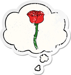 cartoon flower and thought bubble as a distressed worn sticker