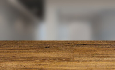 Elegant office interior. Mixed media. 3D rendering.. Mockup.   Empty paintings, Background with empty wooden table. Flooring.