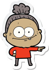 sticker of a cartoon happy old woman